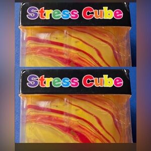 2- Yellow/Orange-ish Square Cube Striped Sensory Squish Stress Toy “Needoh Type”